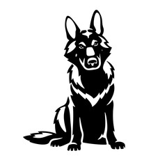 German Shepherd Dog silhouette icon. Sitting wolf black logo illustration