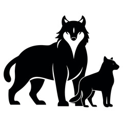 Black silhouette design of lynxes and a badger