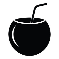 Minimalist black coconut drink icon for design projects