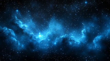 Celestial Nebula: A breathtaking view of a vibrant blue nebula, swirling with cosmic dust and gas, against a backdrop of countless stars.  