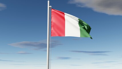 3D rendering of the Hungary national flag, with horizontal red, white, and green stripes, gracefully waving against a clear blue sky background, representing freedom, history, and national pride.

