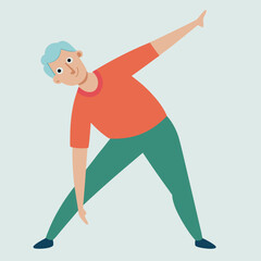 Older man stretching exercise pose vector illustration