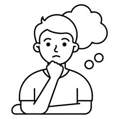 Obraz premium Outline drawing of a thinking man on white background