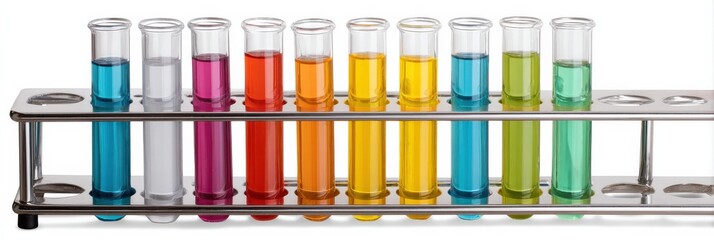 Colorful liquids in test tubes.