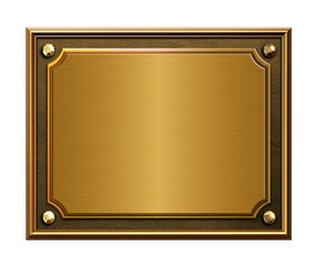 Blank Brass Plaque on Wall – Realistic Gold Metal Award or Nameplate Template for Engraving, Recognition, or Signage Design