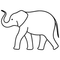Thin line drawing of a walking elephant