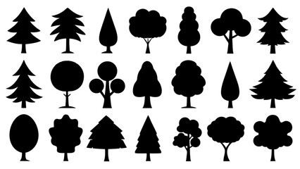 Big set of  trees silhouette collection