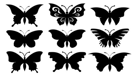 Set of butterfly silhouette design vector art illustration
