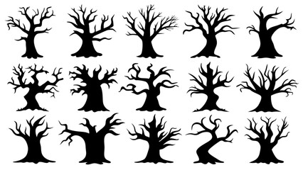 Set of horror tree silhouette vector design big pack of tree illustration