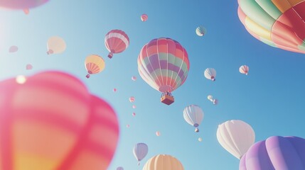 A multitude of colorful hot air balloons dotting a bright blue sky.