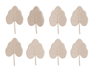 Eight beige leaf-shaped objects arranged in a grid