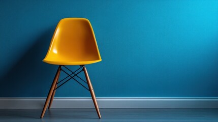 Yellow chair against blue wall