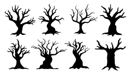 Set of horror tree silhouette vector design big pack of tree illustration