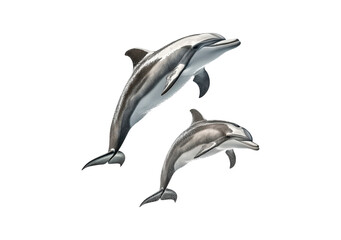 Dolphins swimming together isolated on transparent background