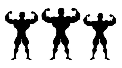 set of silhouette of bodybuilders vector