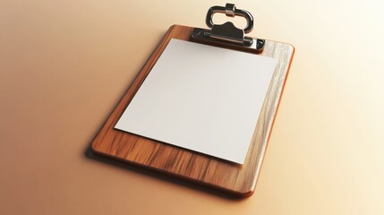A wooden clipboard with a blank white sheet of paper.