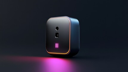 Sleek black device with neon accents, technology in still life, 3D render.
