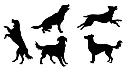 set of dog different pose silhouette vector