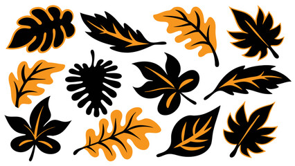 set of silhouettes of various leaves vector