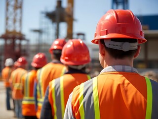 Construction Workers in Line, Ready for Work