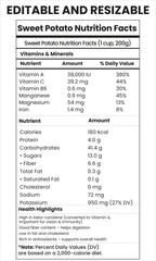 Fototapeta premium sweet potato nutrition facts, sweet potato nutrition calculator, supplement info template, food label, resizable calorie chart