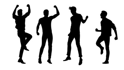 Silhouettes Happy Men Silhouettes Success Happy Emotion Win Collection Jump Celebration Vector Illustration