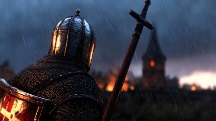 Knight Under Rain: Medieval Battle Aftermath