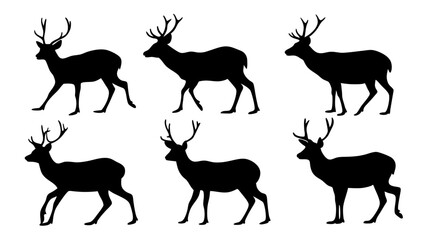 set of deer silhouette design vector art illustration