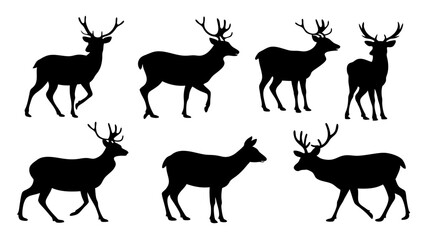 set of deer silhouette design vector art illustration