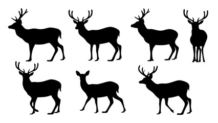 set of deer silhouette design vector art illustration