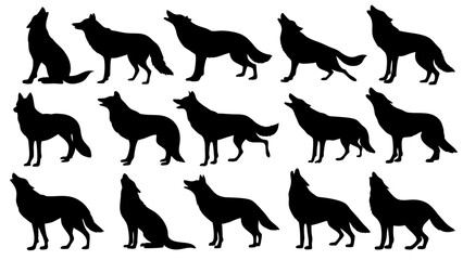 Set of wolf silhouette design big pack of illustration