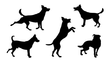 set of dog different pose silhouette vector