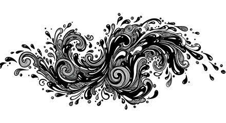 Fototapeta premium Dynamic Black Ink Splash with Water Droplet Effects on White Background