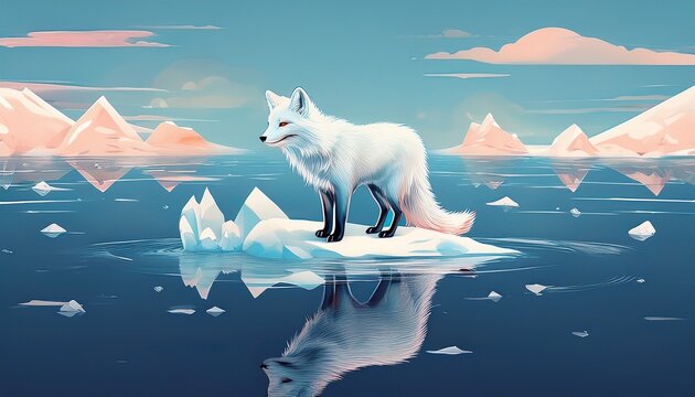 Fuchs auf schmelzendem Eis &ndash; Symbol f&uuml;r den Klimawandel
