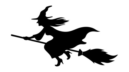 Halloween witch silhouette vector on tranparent background