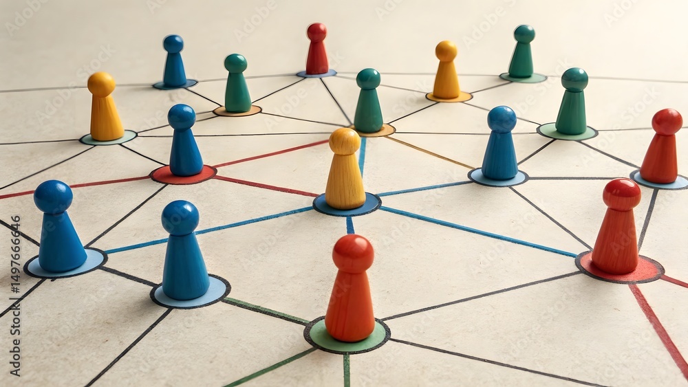Poster centralized network visualizing interconnections among diverse elements illustrating key relationshi