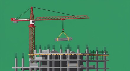 Crane Lifting Materials on Building Construction Site