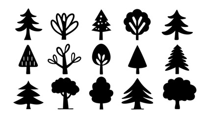 Big set of  trees silhouette collection