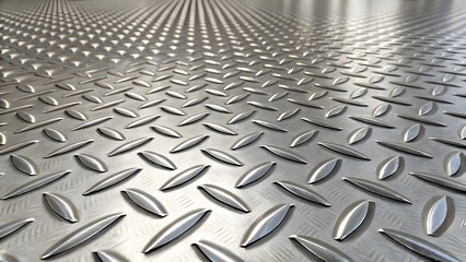 Fototapeta premium Industrial Steel Sheet Diamond Plate Texture, Close-up View. Metallic Surface, Reflective sheen, Grey tones, repeating pattern. No people.
