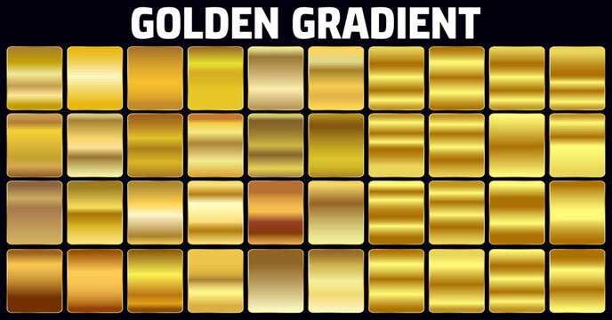 Gold gradient Set golden color texture background. vector golden brass and metal template.