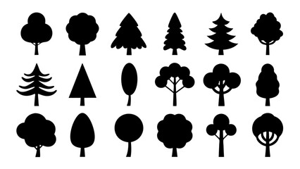 Big set of  trees silhouette collection