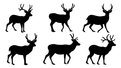 set of deer silhouette design vector art illustration