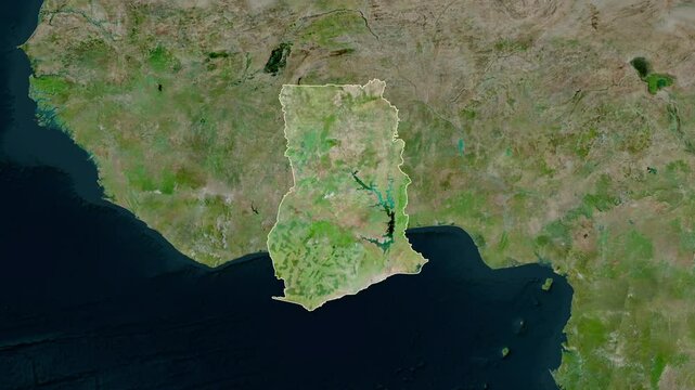 Ghana map - extract. Border. Satellite  map