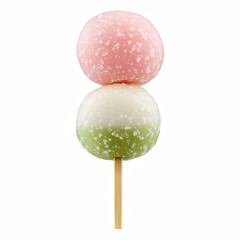 Japanese hanami dango with pink and green rice dumplings isolated on transparent background