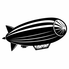 Ink sketch blimp silhouette vector black on white background