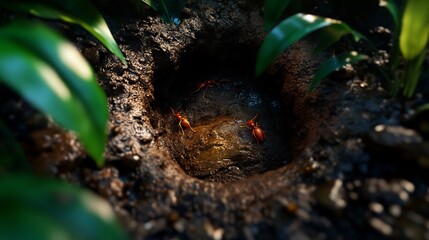 Ants near a puddle in the jungle