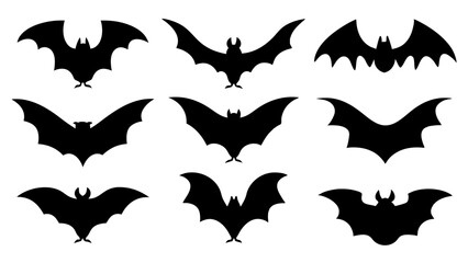 set of halloween bat silhouette vector on tranparent background