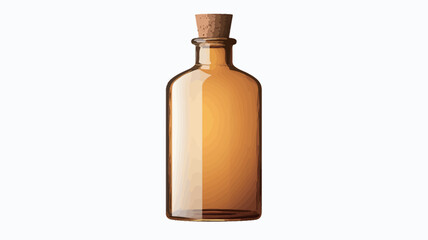 A digitally rendered image depicts a cylindrical amber glass bottle with a natural cork stopper. The bottle is slightly tapered towards the base and neck, displaying a subtle gradient of amber.