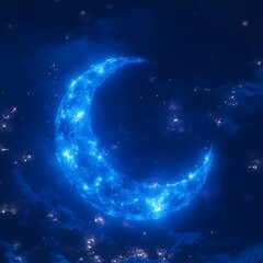 Fototapeta premium Glowing crescent moon in a starry night sky