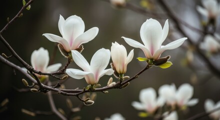 Obraz premium Magnolia blossoms symbolizing spring renewal and natural beauty with delicate petals and branches